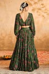 Shop_Blooming Threads_Green Blouse And Lehenga Lurex Georgette Print Chintz Floral V Neck Set _at_Aza_Fashions