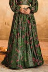 Blooming Threads_Green Blouse And Lehenga Lurex Georgette Print Chintz Floral V Neck Set _Online_at_Aza_Fashions