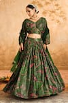 Buy_Blooming Threads_Green Blouse And Lehenga Lurex Georgette Print Chintz Floral V Neck Set _Online_at_Aza_Fashions