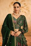 Shop_Blooming Threads_Green Blouse And Lehenga Lurex Georgette Print Chintz Floral V Neck Set _Online_at_Aza_Fashions