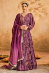 Buy_Blooming Threads_Purple Blouse And Lehenga Lurex Georgette Print Chintz V Neck Set _at_Aza_Fashions