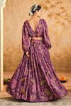 Shop_Blooming Threads_Purple Blouse And Lehenga Lurex Georgette Print Chintz V Neck Set _at_Aza_Fashions