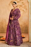 Buy_Blooming Threads_Purple Blouse And Lehenga Lurex Georgette Print Chintz V Neck Set _Online_at_Aza_Fashions