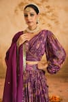 Shop_Blooming Threads_Purple Blouse And Lehenga Lurex Georgette Print Chintz V Neck Set _Online_at_Aza_Fashions