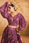 Blooming Threads_Purple Blouse And Lehenga Lurex Georgette Print Chintz V Neck Set _at_Aza_Fashions