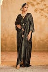 Blooming Threads_Black Kaftan Georgette Striped V Neck Front Gathered With Inner _Online_at_Aza_Fashions