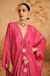 Blooming Threads_Pink Kaftan Georgette Striped V Front Gathered Long With Inner _Online_at_Aza_Fashions