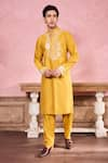 Buy_Krisha sunny Ramani_Yellow Cotton Silk Embroidered Beads Resham Kurta With Pant _at_Aza_Fashions