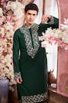 Buy_Krisha sunny Ramani_Green Cotton Silk Embroidered Crystals Geometric Kurta With Pant _Online_at_Aza_Fashions