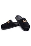 Buy_SHUTIQ_Black Embellished Ss Leather Mules _at_Aza_Fashions