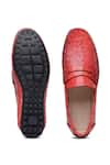 Shop_SHUTIQ_Red Feline Animal Skin Embossed Leather Loafers _at_Aza_Fashions