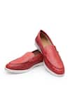 Buy_SHUTIQ_Red Feline Animal Skin Embossed Slip On Loafers _at_Aza_Fashions