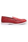 SHUTIQ_Red Feline Animal Skin Embossed Slip On Loafers _Online_at_Aza_Fashions