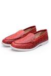 Buy_SHUTIQ_Red Feline Animal Skin Embossed Slip On Loafers _Online_at_Aza_Fashions