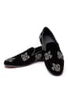 Buy_SHUTIQ_Black Fleur De Lis Embroidered Velvet Shoes _at_Aza_Fashions