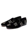 SHUTIQ_Black Fleur De Lis Embroidered Velvet Shoes _Online_at_Aza_Fashions