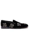 Buy_SHUTIQ_Black Fleur De Lis Embroidered Velvet Shoes _Online_at_Aza_Fashions