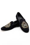 Buy_SHUTIQ_Black Crown Embroidery Javar Antique Velvet Mules _at_Aza_Fashions