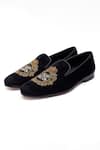 SHUTIQ_Black Crown Embroidery Javar Antique Velvet Mules _Online_at_Aza_Fashions