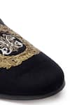 Shop_SHUTIQ_Black Crown Embroidery Javar Antique Velvet Mules _Online_at_Aza_Fashions