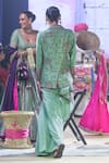 Shop_PUNIT BALANA_Green Blazer Raw Silk Embroidered Resham Scallop Hem Pre-draped Saree With _at_Aza_Fashions