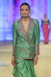 Buy_PUNIT BALANA_Green Blazer Raw Silk Embroidered Resham Scallop Hem Pre-draped Saree With _Online_at_Aza_Fashions