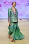 PUNIT BALANA_Green Blazer Raw Silk Embroidered Resham Scallop Hem Pre-draped Saree With _at_Aza_Fashions