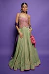 PUNIT BALANA_Green Lehenga Metallic Tissue Embroidered Dabka Placement And Waistcoat Set _Online_at_Aza_Fashions