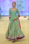 Buy_PUNIT BALANA_Green Kurta And Lehenga Chanderi Silk Embroidered Applique Bandhani Print Set _Online_at_Aza_Fashions