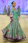 Buy_PUNIT BALANA_Green Kurta And Lehenga Chanderi Silk Embroidered Applique Bandhani Print Set 