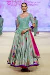 PUNIT BALANA_Green Kurta And Lehenga Chanderi Silk Embroidered Applique Bandhani Print Set _Online