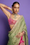 PUNIT BALANA_Green Saree Metallic Tissue Embroidered Patch Scoop Marodi Work With Blouse _Online_at_Aza_Fashions