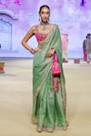 Buy_PUNIT BALANA_Green Saree Metallic Tissue Embroidered Patch Scoop Marodi Work With Blouse _at_Aza_Fashions