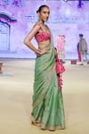 Shop_PUNIT BALANA_Green Saree Metallic Tissue Embroidered Patch Scoop Marodi Work With Blouse _at_Aza_Fashions