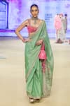 Buy_PUNIT BALANA_Green Saree Metallic Tissue Embroidered Patch Scoop Marodi Work With Blouse 