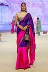 Buy_PUNIT BALANA_Pink Organza Silk Embroidered Coin One Shoulder Color Block Saree With Blouse _at_Aza_Fashions