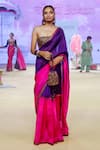 Shop_PUNIT BALANA_Pink Organza Silk Embroidered Coin One Shoulder Color Block Saree With Blouse 