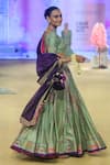 PUNIT BALANA_Green Chanderi Silk Embroidered Marodi Scoop Bandhani Print Lehenga Set _at_Aza_Fashions