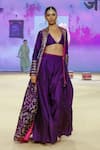 Buy_PUNIT BALANA_Purple Raw Silk Embroidered Floral Bralette Plunge V Foil Jacket Pant Set 