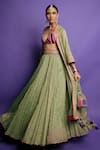 Shop_PUNIT BALANA_Green Lehenga And Cape Metallic Tissue Embroidered Marodi Waist Set With _Online_at_Aza_Fashions