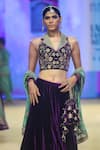 PUNIT BALANA_Purple Lehenga And Blouse Velvet Embroidered Marodi Lace Detailed Hem Set _Online_at_Aza_Fashions