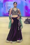 Buy_PUNIT BALANA_Purple Lehenga And Blouse Velvet Embroidered Marodi Lace Detailed Hem Set _Online_at_Aza_Fashions