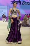 Shop_PUNIT BALANA_Purple Lehenga And Blouse Velvet Embroidered Marodi Lace Detailed Hem Set 