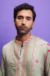 PUNIT BALANA_Green Kurta Satin Silk Printed Marodi Gurfateh Pirzada Bandhani With Pant _Online_at_Aza_Fashions