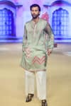 Buy_PUNIT BALANA_Green Kurta Satin Silk Printed Marodi Gurfateh Pirzada Bandhani With Pant _at_Aza_Fashions