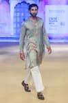 PUNIT BALANA_Green Kurta Satin Silk Printed Marodi Gurfateh Pirzada Bandhani With Pant _at_Aza_Fashions