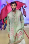 Shop_PUNIT BALANA_Green Kurta Satin Silk Printed Marodi Gurfateh Pirzada Bandhani With Pant 