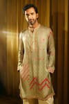 PUNIT BALANA_Green Kurta Satin Silk Printed Marodi Gurfateh Pirzada Bandhani With Pant _Online