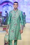 Shop_PUNIT BALANA_Green Achkan Raw Silk Printed Swirl Set _Online_at_Aza_Fashions