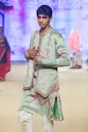 PUNIT BALANA_Green Kurta And Bundi Satin Silk Printed Marodi Bandhani Set _at_Aza_Fashions